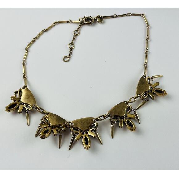 J. Crew Gold Tone Rhinestones Pink Spike Dangles Necklace Smoky Black White Flor - Picture 10 of 16